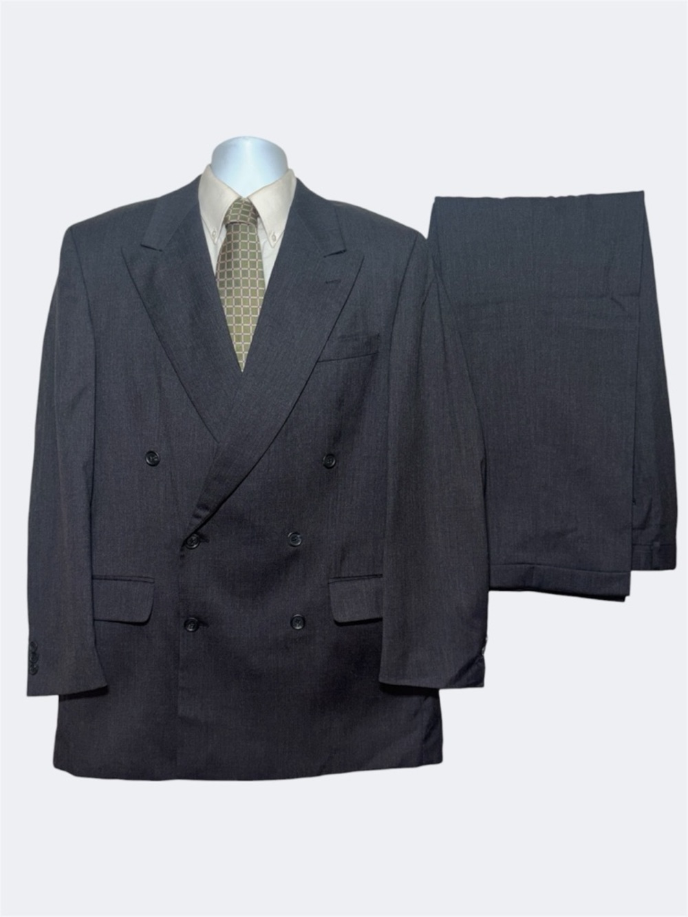 Double-Breasted Men's Dark Gray Suit Jacket and Trousers